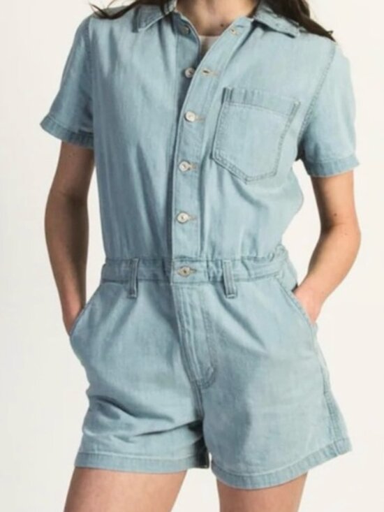 Levi's Pants - Levis Heritage Romper Women's XXL Blue Light Wash Short Sleeve Cinch Belt Loops